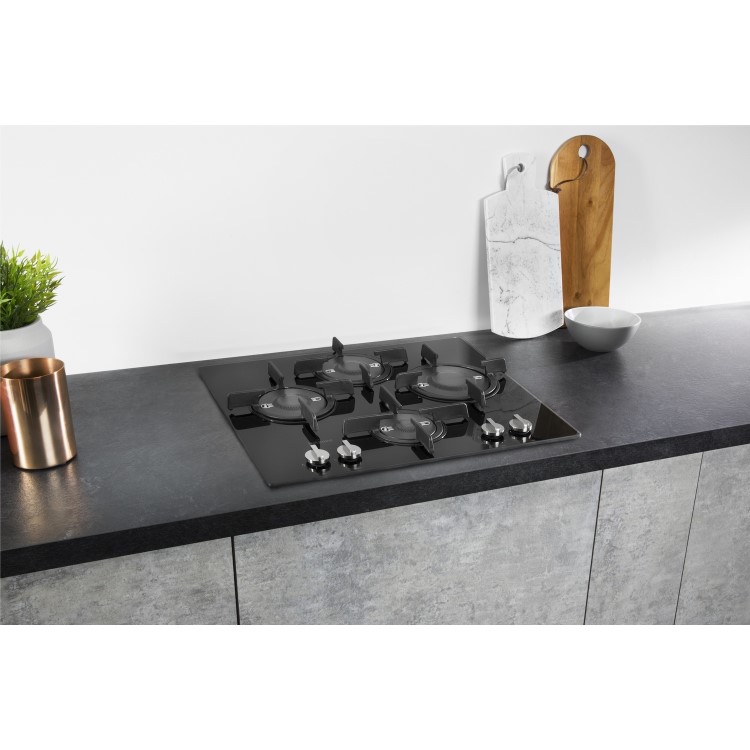 Hotpoint 60cm Gas on Glass 4 Burner Gas Hob - Black