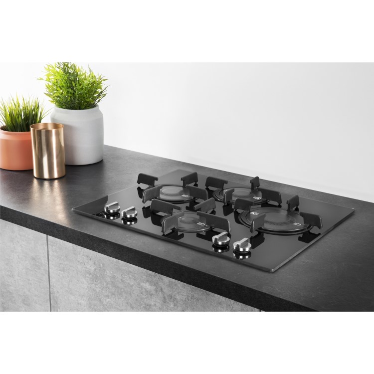 Hotpoint 60cm Gas on Glass 4 Burner Gas Hob - Black