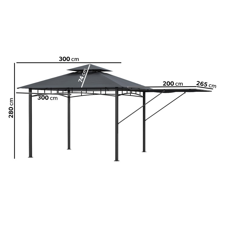 3 x 3m Dark Grey and  Metal Retractable Side Gazebo - Fortrose