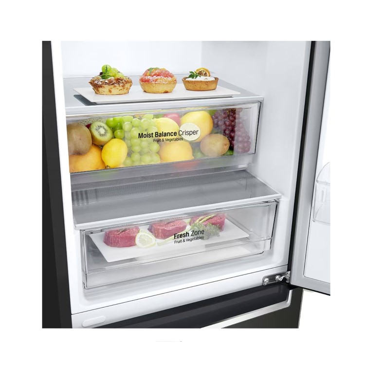 LG NatureFRESH 340 Litre 70/30 Fridge Freezer Fridge Freezer - Black Steel