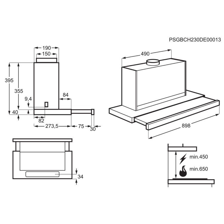 AEG 8000 Series 90cm Canopy Cooker Hood - Black 