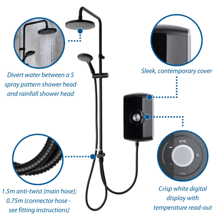 Triton Amore DuElec 9.5kW Black Electric Shower