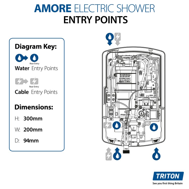 Triton Amore DuElec 9.5kW Brushed Steel Shower