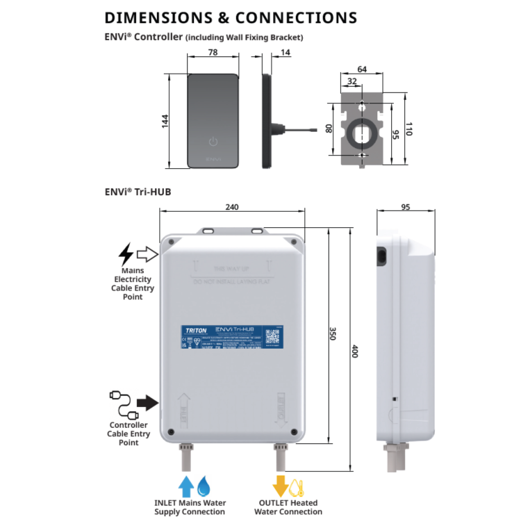 Triton ENVi 9.0kW Electric Shower With Ceiling Fed Shower Kit - Chrome