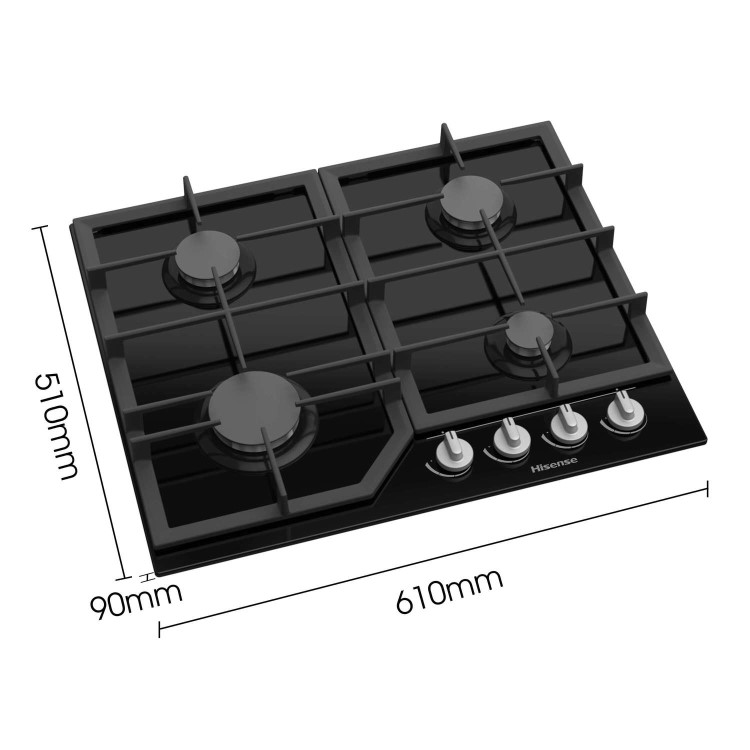 Hisense 60cm 4 Burner Gas on Glass Hob - Black