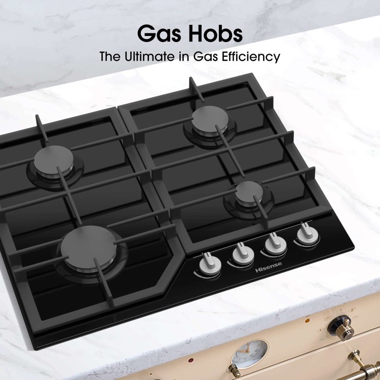 Hisense 60cm 4 Burner Gas on Glass Hob - Black