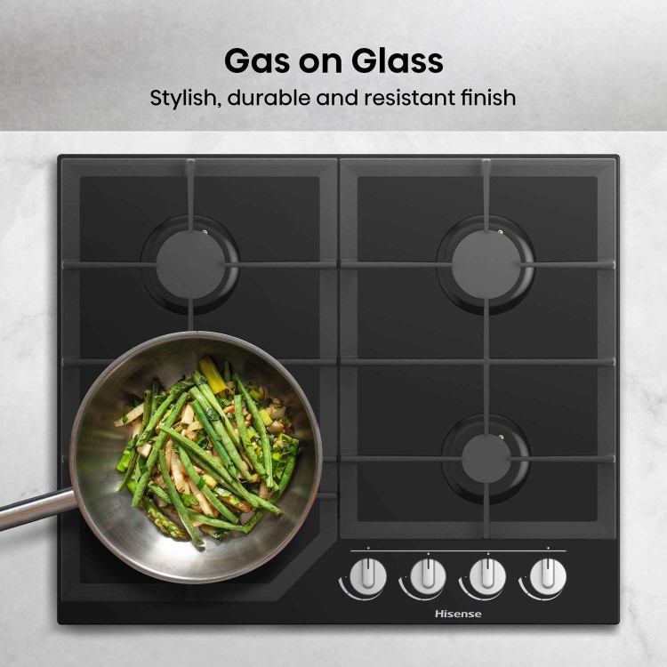 Hisense 60cm 4 Burner Gas on Glass Hob - Black