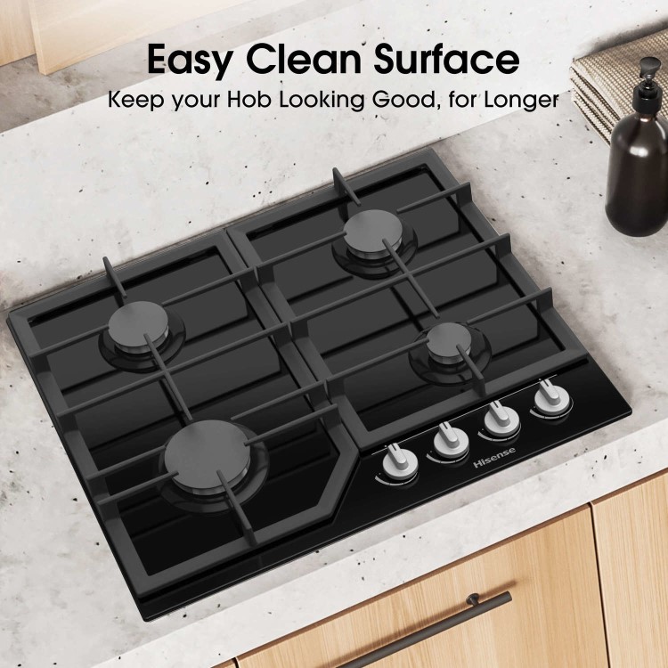 Hisense 60cm 4 Burner Gas on Glass Hob - Black