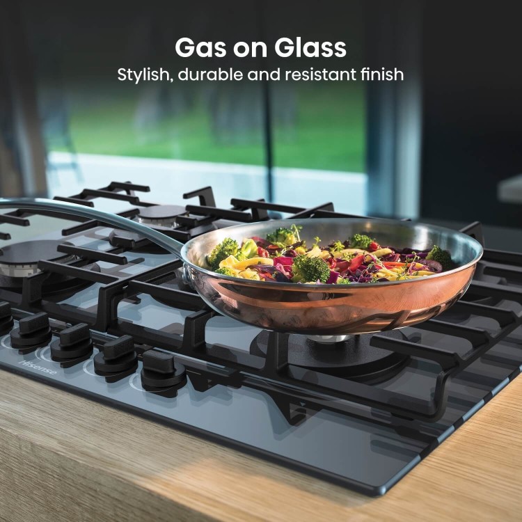 Hisense 75cm 5 burner Gas on Glass Hob - Black