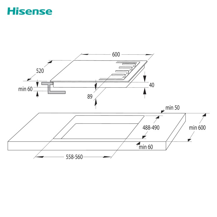 Hisense 60cm 4 Burners Gas Hob - Stainless Steel