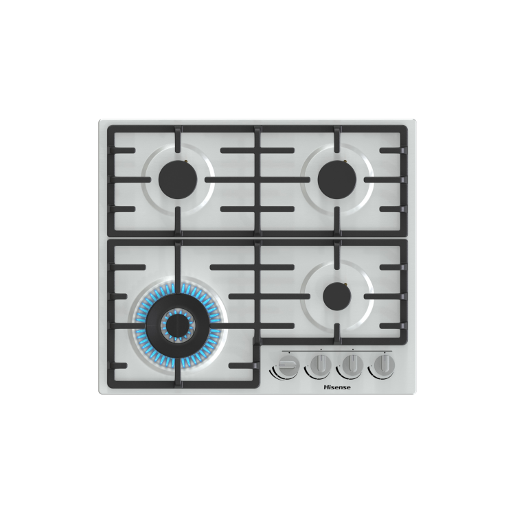 Hisense 60cm 4 Burner Gas Hob with Wok Burner - Stainless Steel