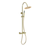 Brushed Brass Round Gooseneck Thermostatic Bar Shower Set with Hand Shower & Slide Rail Kit - Grace