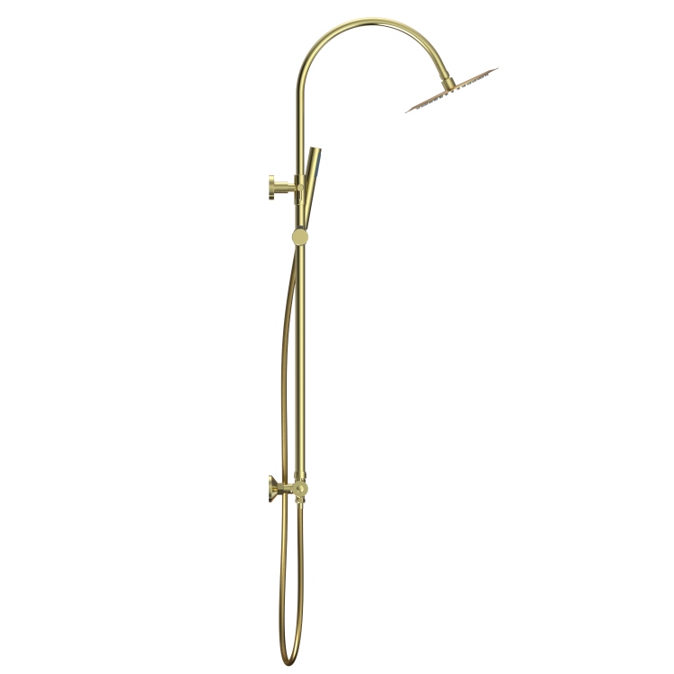 Brushed Brass Round Gooseneck Thermostatic Bar Shower Set with Hand Shower & Slide Rail Kit - Grace