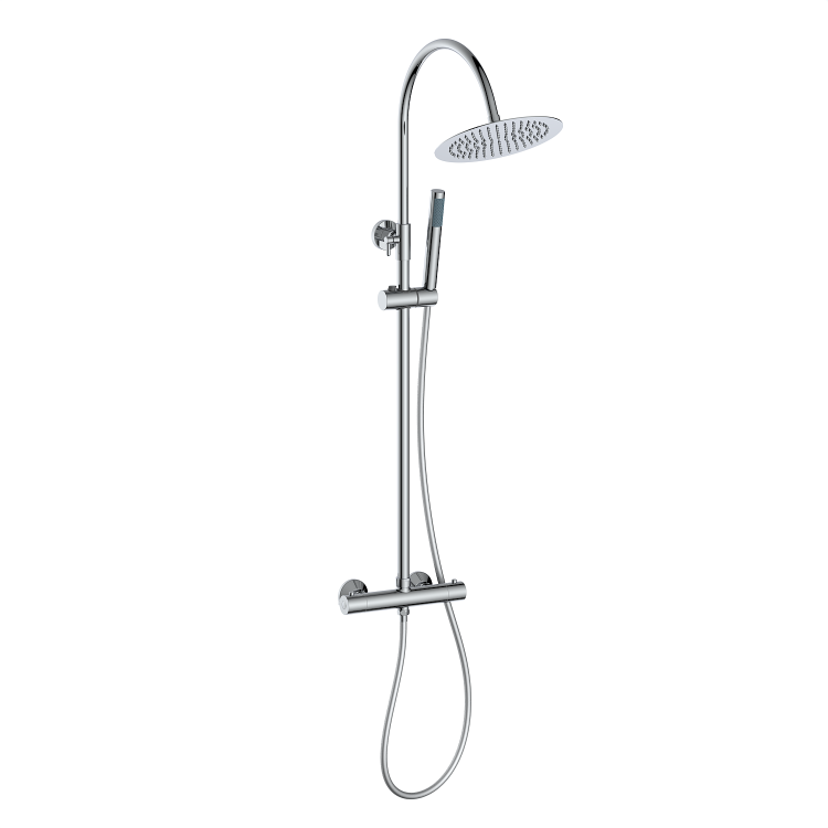 Chrome Round Gooseneck Thermostatic Bar Shower Set with Hand Shower & Slide Rail Kit - Grace