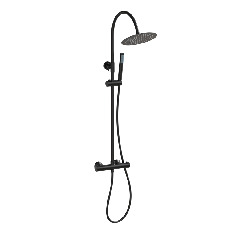 Black Round Gooseneck Thermostatic Bar Shower Set with Hand Shower & Slide Rail Kit - Grace