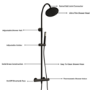 Black Round Gooseneck Thermostatic Bar Shower Set with Hand Shower & Slide Rail Kit - Grace