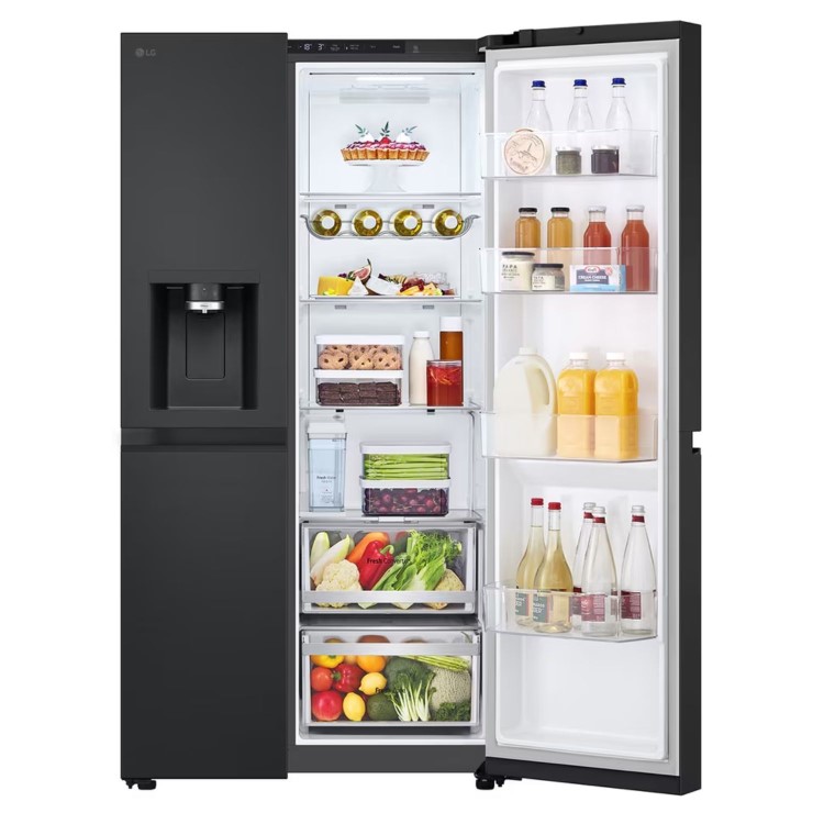 LG NatureFRESH 628 Litre Side By Side Freestanding Fridge Freezer - Essence Black Steel