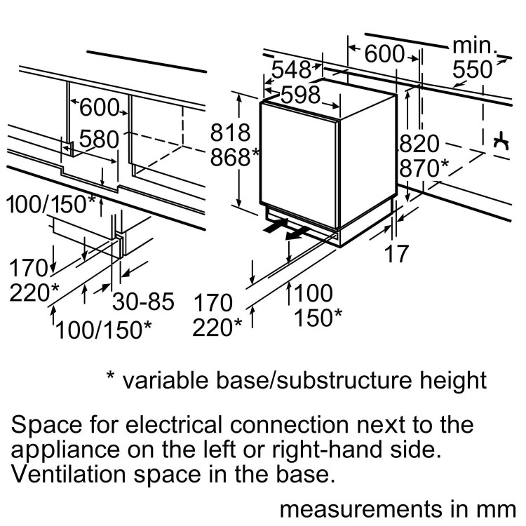 Siemens 98 Litre Under Counter Integrated Freezer