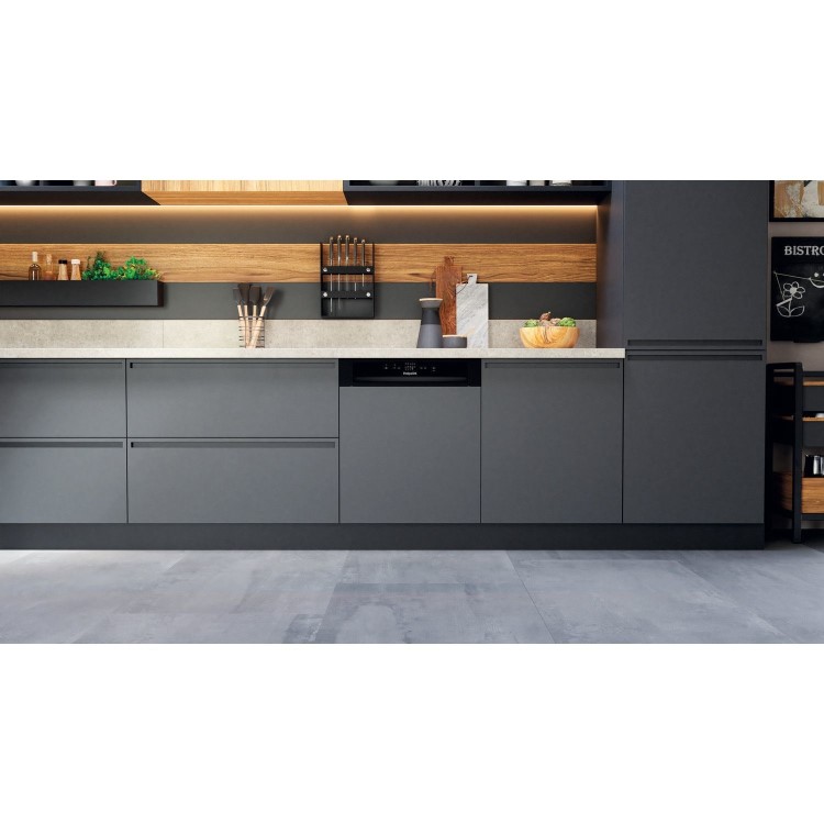 Hotpoint Semi-Integrated Dishwasher - Black, Quick Wash