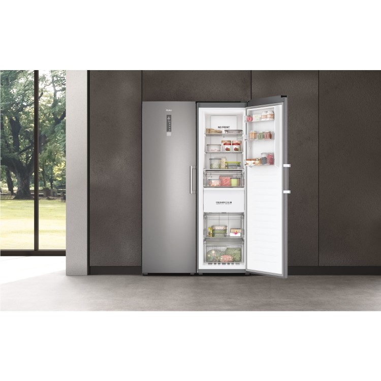 Haier Instaswitch 330 Litre Upright Freestanding Freezer - Silver