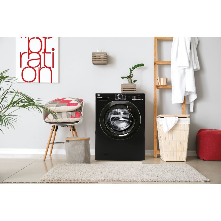 Refurbished Hoover H-Wash 300 H3W492DABB4/1-80 Freestanding 9KG 1400 Spin Washing Machine Black 