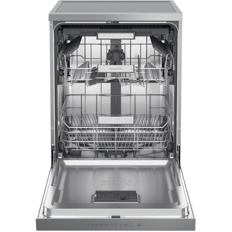 Refurbished Hotpoint Maxi Space H7FHP43XUK 15 Place Freestanding Dishwasher Silver