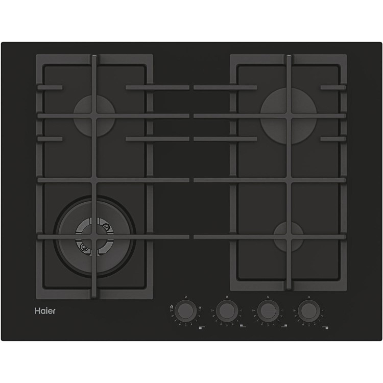 Refurbished Haier HAVG5BF4S2B 60cm 4 Burner Gas-on-glass Hob Black