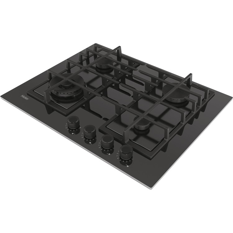 Refurbished Haier HAVG5BF4S2B 60cm 4 Burner Gas-on-glass Hob Black