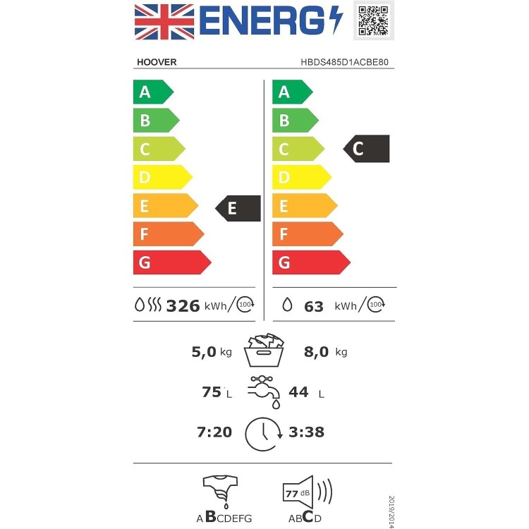 Hoover H-Wash & Dry 300 8kg Wash 5kg Dry 1400rpm Integrated Washer Dryer - Black