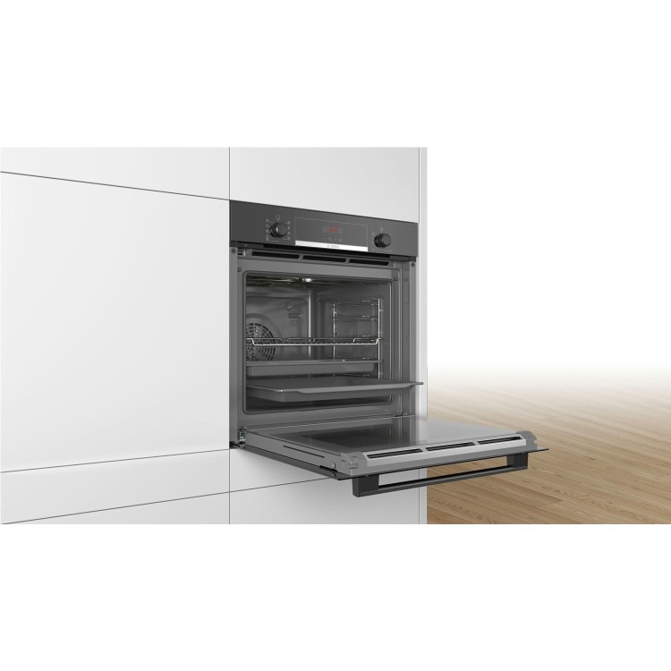 Refurbished Bosch Serie 4 HBS573BB0B Multifunction 60cm Single Built In Electric Pyrolytic Self Cleaning Oven Black