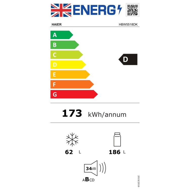 Refurbished Haier Series 6 HBW5518DK Integrated 248 Litre 60/40 Frost Free Fridge Freezer