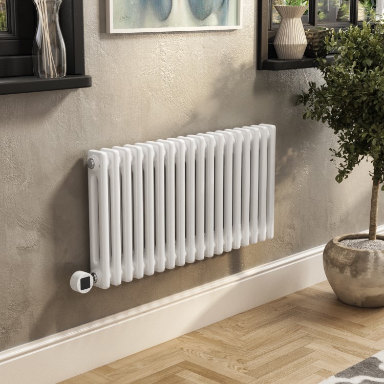 White Electric Horizontal Column Radiator 1.2kW with Wi-Fi Thermostat - H400xW830mm - IPX4 Bathroom Safe