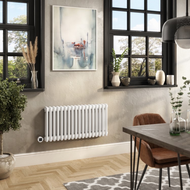 White Electric Horizontal Column Radiator 1.2kW with Wi-Fi Thermostat - H400xW830mm - IPX4 Bathroom Safe