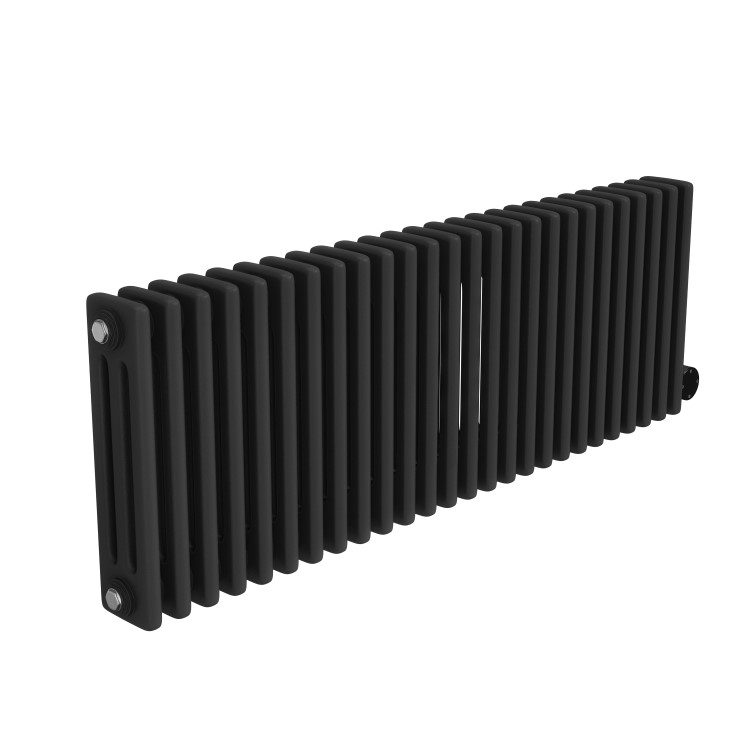 Midnight Black Electric Horizontal Column Radiator 1.2kW with Wi-Fi Thermostat - H400xW1190mm - IPX4 Bathroom Safe