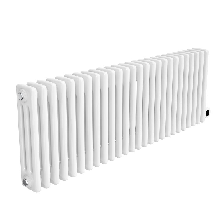 White Electric Horizontal Column Radiator 1.2kW with Wi-Fi Thermostat - H400xW1190mm - IPX4 Bathroom Safe