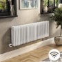 White Electric Horizontal Column Radiator 1.2kW with Wi-Fi Thermostat - H400xW1190mm - IPX4 Bathroom Safe