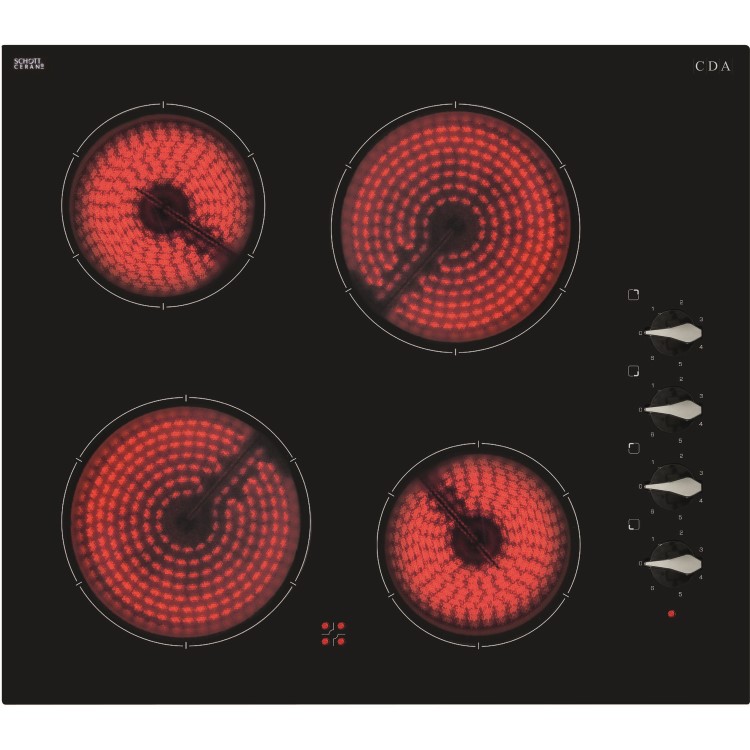 Refurbished CDA HC6212FR 60cm 4 Zone Ceramic Hob Side Control Frameless Black