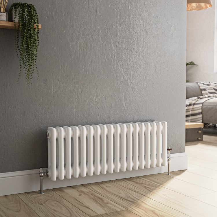 Reggio White Horizontal Double Column Traditional Radiator 300x830mm 1470 BTU - Cast Iron Style