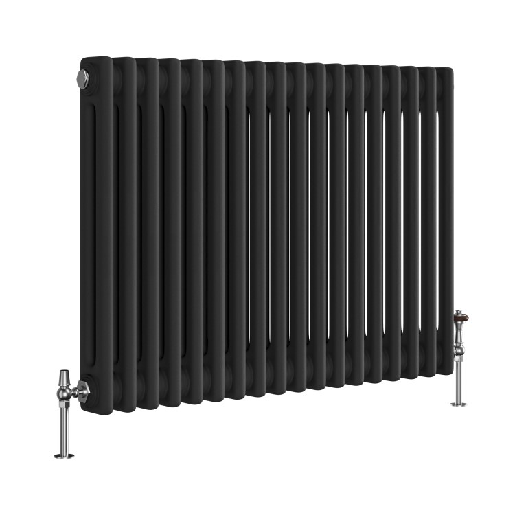 Reggio Midnight Black Horizontal Double Column Traditional Radiator 600x830mm 2832 BTU - Cast Iron Style