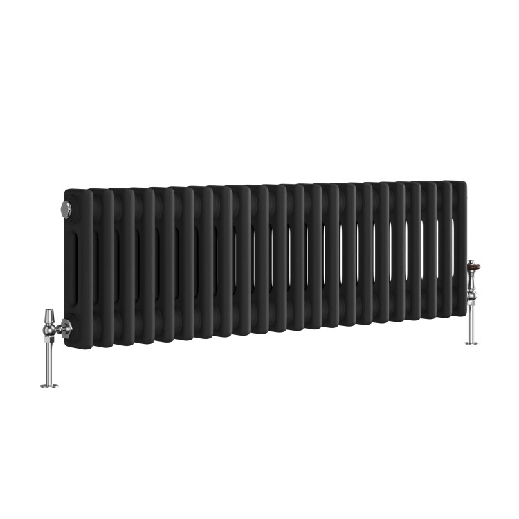 Reggio Midnight Black Horizontal Double Column Traditional Radiator 300x1010mm 1797 BTU - Cast Iron Style