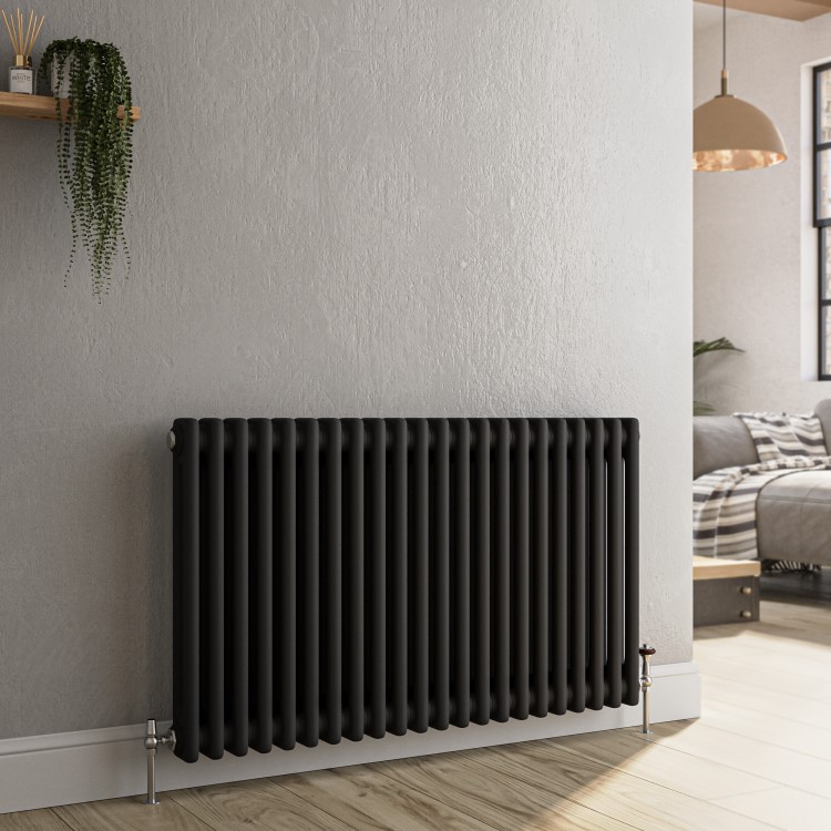 Reggio Midnight Black Horizontal Double Column Traditional Radiator 600x1010mm 3462 BTU - Cast Iron Style