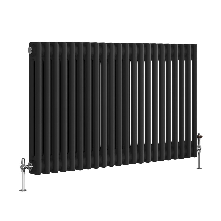 Reggio Midnight Black Horizontal Double Column Traditional Radiator 600x1010mm 3462 BTU - Cast Iron Style