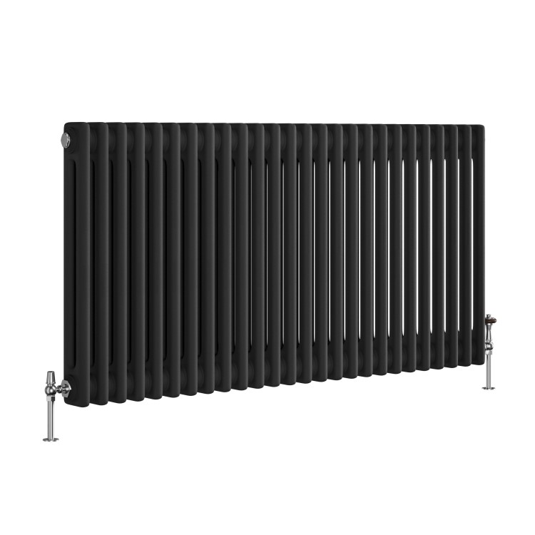 Reggio Midnight Black Horizontal Double Column Traditional Radiator 600x1190mm 4091 BTU - Cast Iron Style