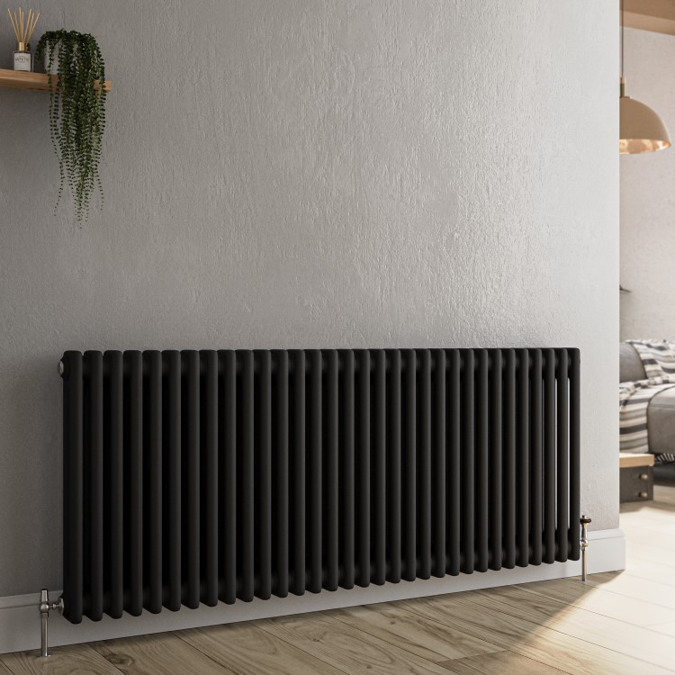 Reggio Midnight Black Horizontal Double Column Traditional Radiator 600x1460mm 5035 BTU - Cast Iron Style