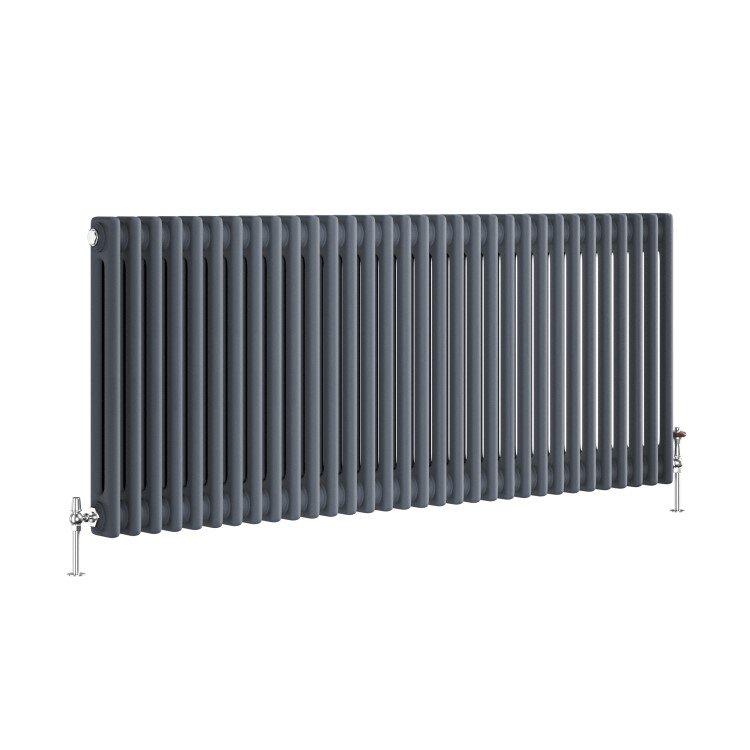 Reggio Anthracite Horizontal Double Column Traditional Radiator 600x1460mm 5035 BTU - Cast Iron Style