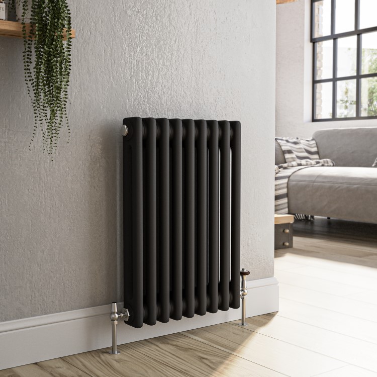 Reggio Midnight Black Horizontal Double Column Traditional Radiator 600x425mm 1416 BTU - Cast Iron Style