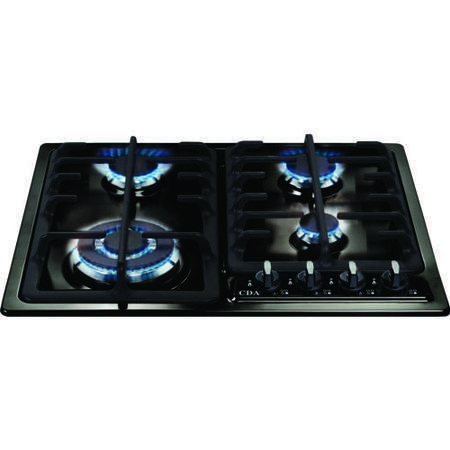 CDA HCG622BL Four Burner Gas Hob With Cast Iron Pan Stands Black