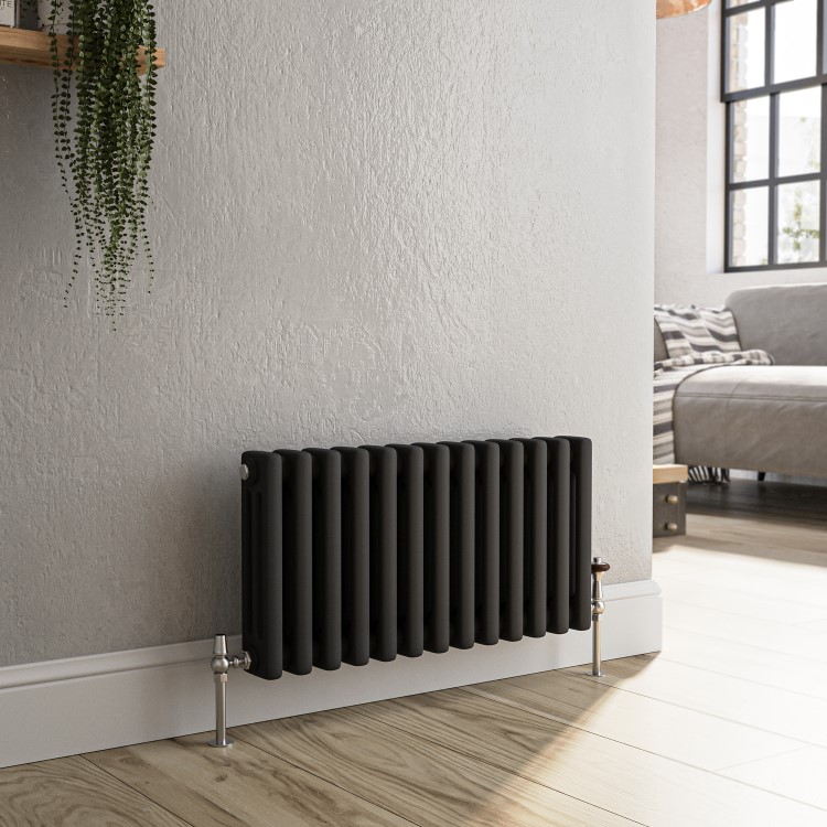 Reggio Midnight Black Horizontal Triple Column Traditional Radiator 300x605mm 1341 BTU - Cast Iron Style