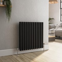 Reggio Midnight Black Horizontal Triple Column Traditional Radiator 600x605mm 2586 BTU - Cast Iron Style