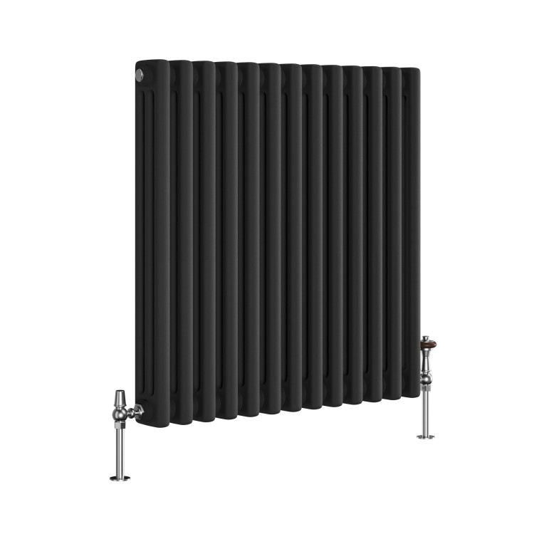 Reggio Midnight Black Horizontal Triple Column Traditional Radiator 600x605mm 2586 BTU - Cast Iron Style